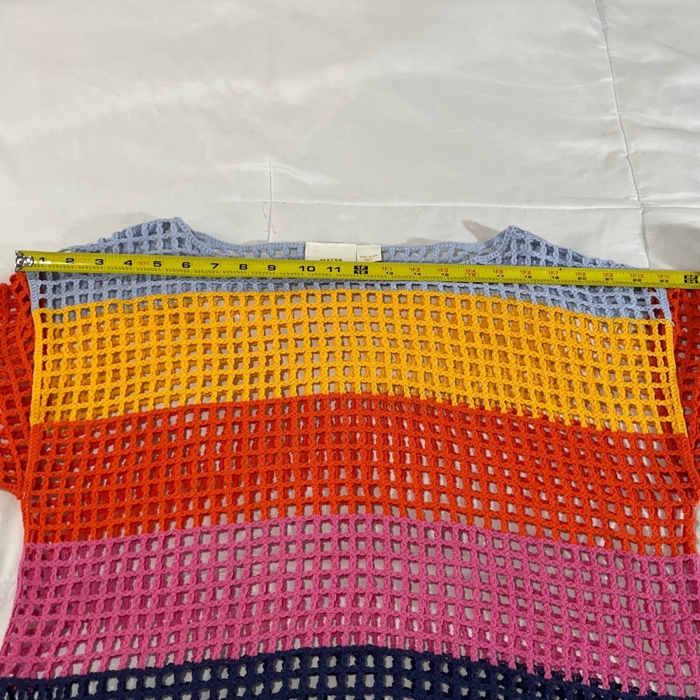 Maeve by Anthropologie Multicolored Crochet Open Knit Colorblock Striped Poncho - Picture 5 of 7